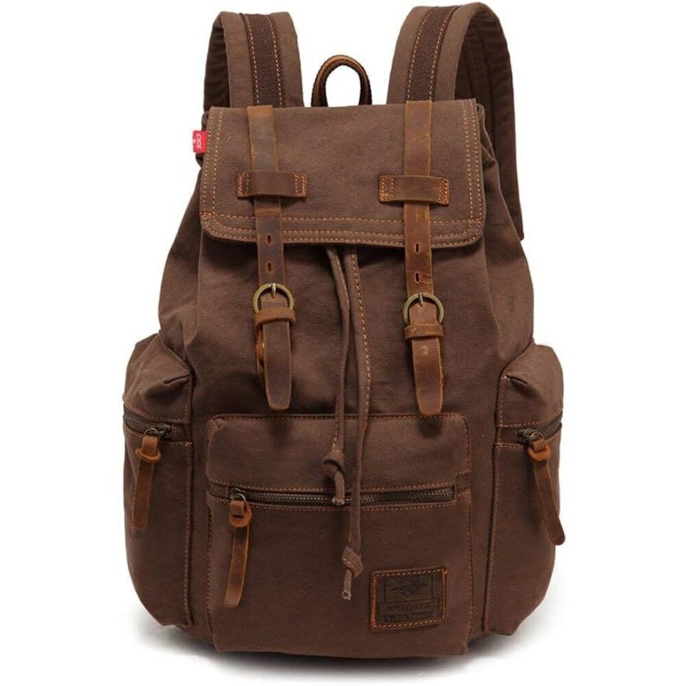 Unisex Coffee Casual Backpack 17-inch Laptop Backpack Genuine Leather Hiking Bag